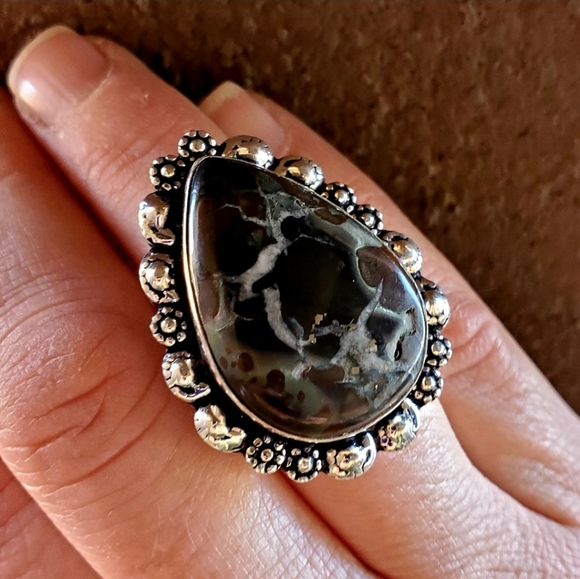 New Mud Crack Jasper Fossil 925 Silver Ring. - Picture 8 of 16
